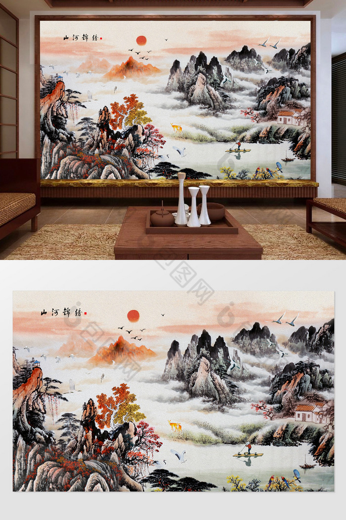 锦绣河山中国画影壁画图片