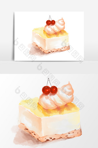 水彩手绘甜点樱桃奶油蛋糕图片