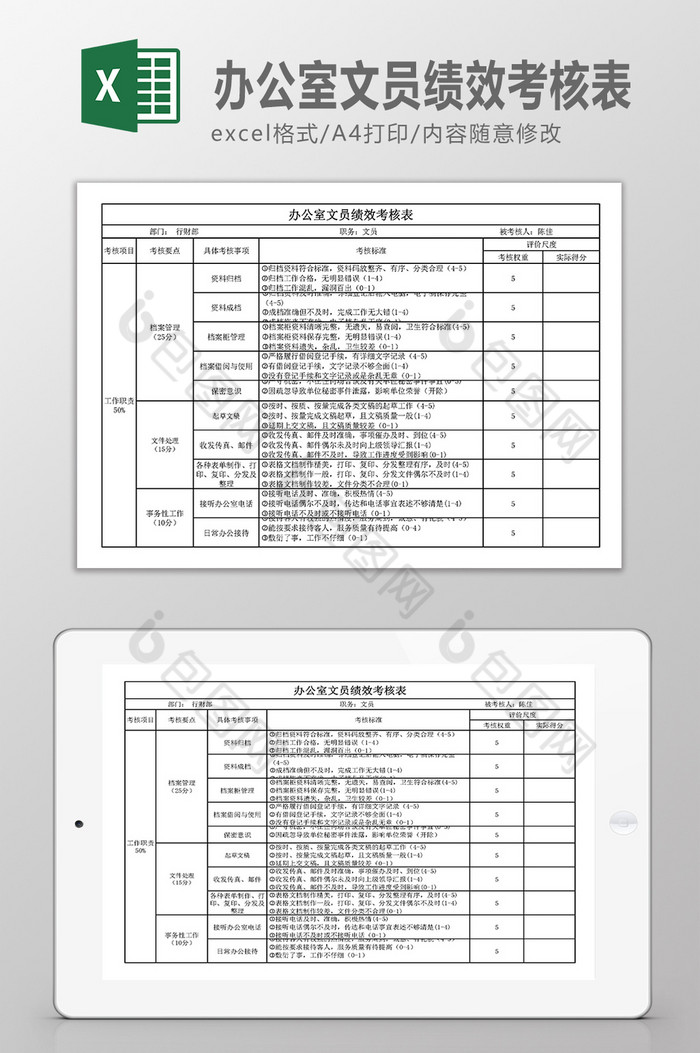 办公室文员绩效考核多页表图片图片