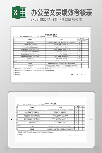 办公室文员绩效考核单页表图片