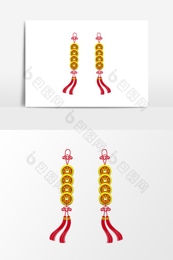 卡通手绘铜钱挂饰设计元素图片