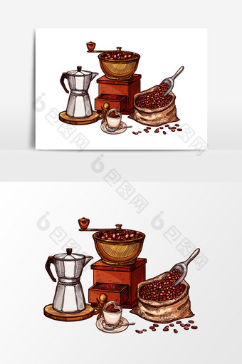 手绘卡通咖啡豆设计元素图片