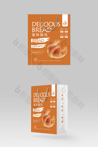 欧式大方面包食品包装手提袋设计图片