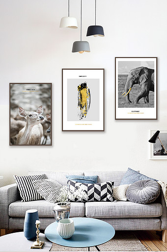 北欧风创意黑白动物风景客厅酒店装饰画图片