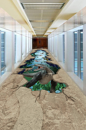 3D立体原始森林侏罗纪恐龙地板画图片