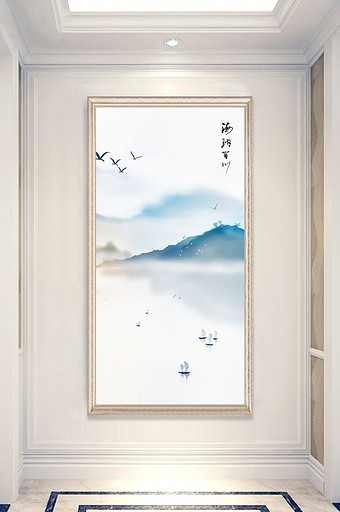 新中式手绘山水意境玄关装饰画图片