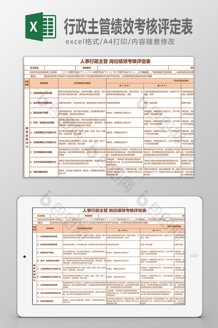 行政主管绩效考核评定表图片图片