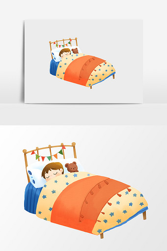 手绘圣诞平安夜睡着的孩子插画元素图片