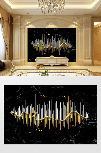 欧式大理石城市线条金色小鸟电视背景墙图片