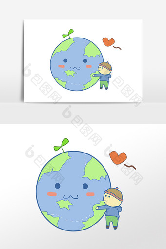 手绘爱护地球小男孩素材图片