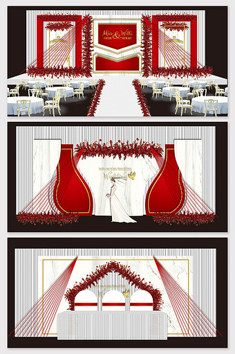现代简约欧式红色大理石婚礼效果图图片