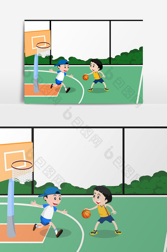 卡通打篮球元素设计图片