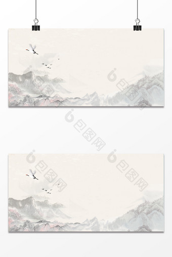 中国风复古山水简约水墨通用展板背景图片