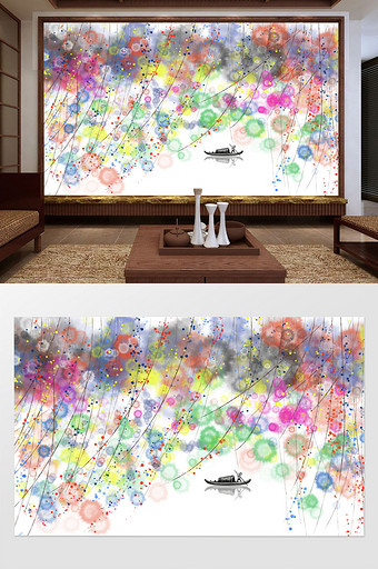新中式抽象意境花卉山水画背景墙图片