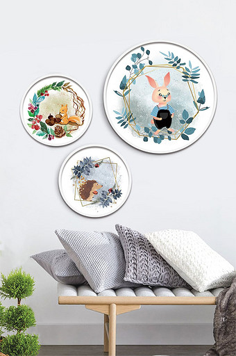 北欧风手绘动植物客厅卧室咖啡馆装饰画图片