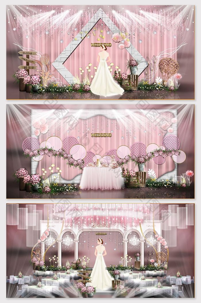 奢华欧式樱花粉色千年之恋婚礼效果图图片图片