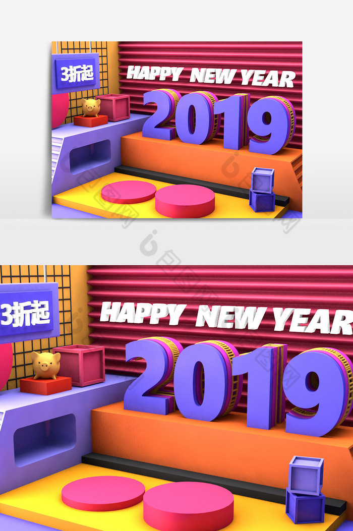 C4D2019新年节日电商场景模型图片图片