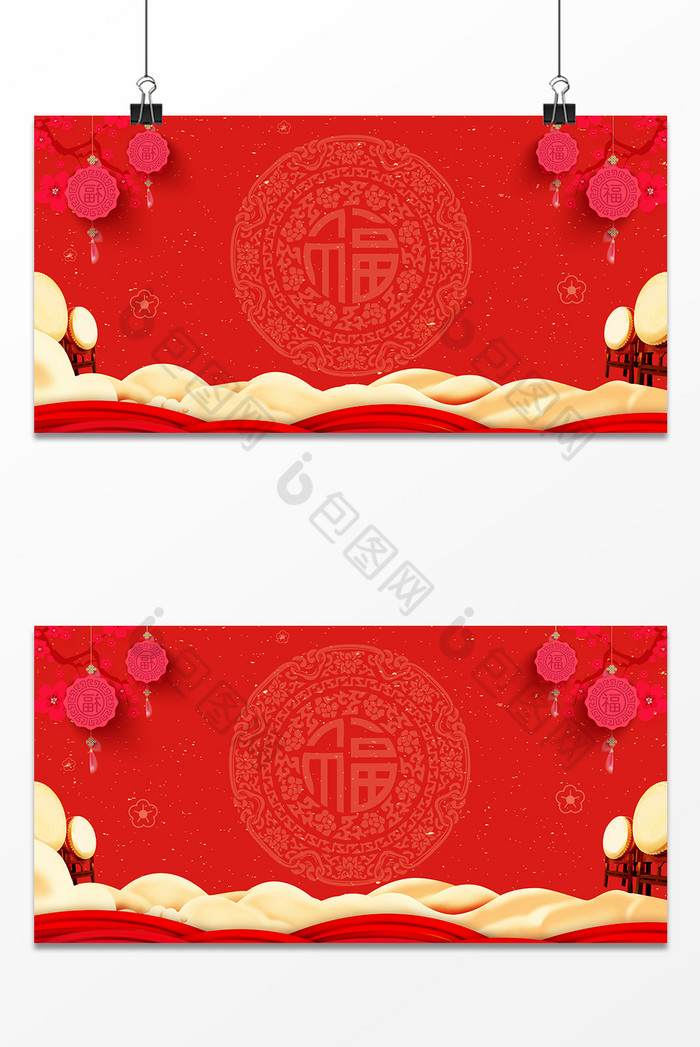 中国红窗花灯笼新年图图片图片