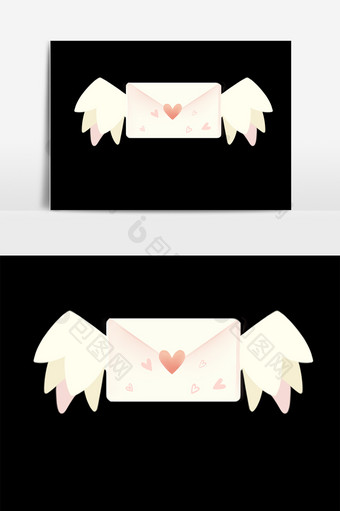 手绘情人节翅膀信件素材图片