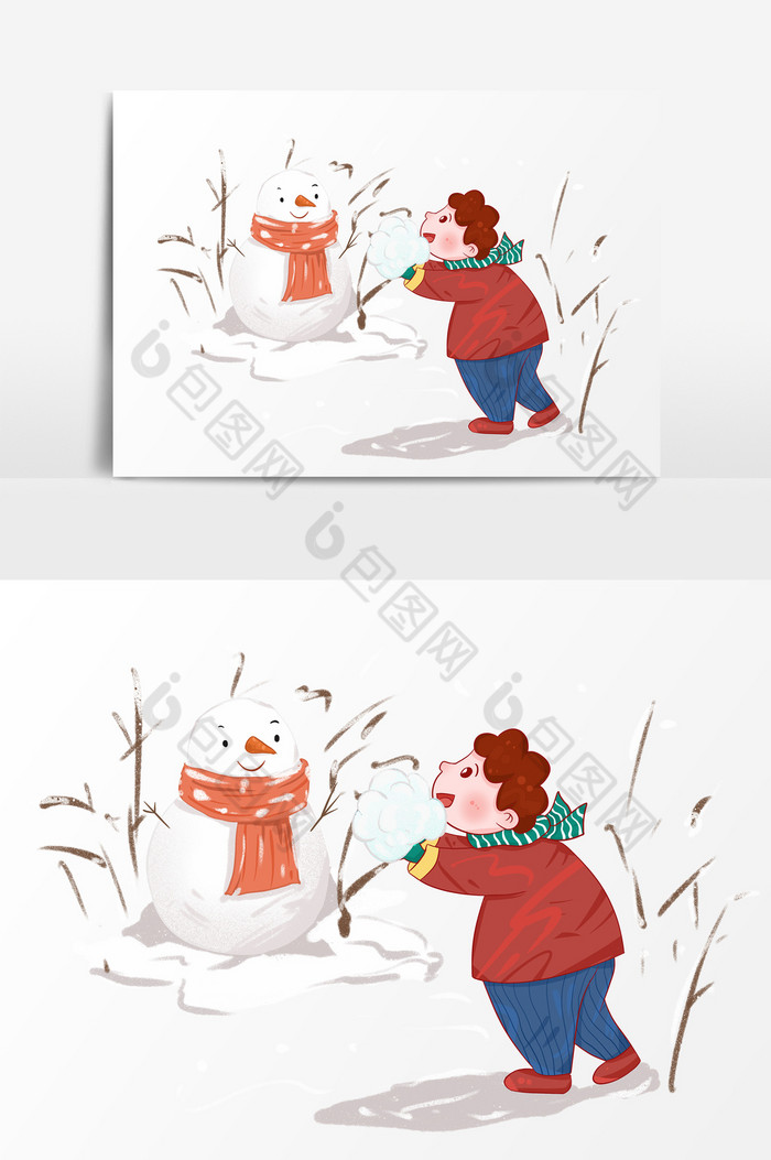 新年堆雪人的小男孩人物形象图片图片