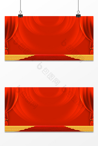 中国红帷幔舞台新年年会海报背景图图片
