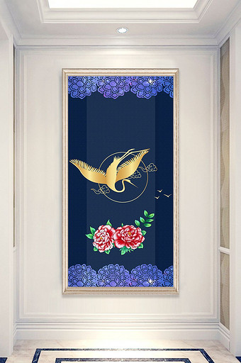 中式刺绣传统手艺文化花卉仙鹤玄关装饰画图片