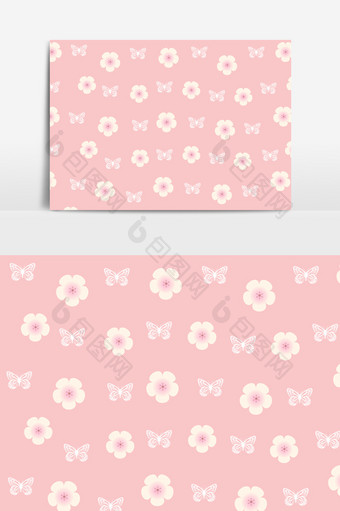 粉红花朵蝴蝶底纹元素图片
