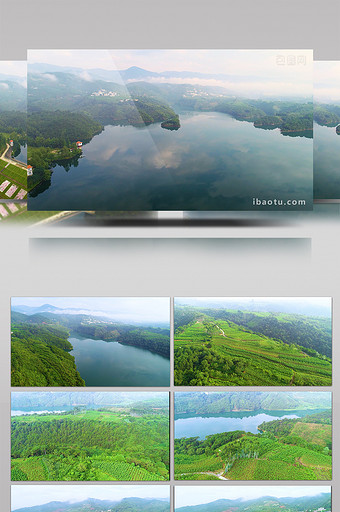 航拍自然山川湖泊村庄风光高清视频素材图片