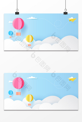 清新简约折纸风热气球云彩旅行出游背景图片