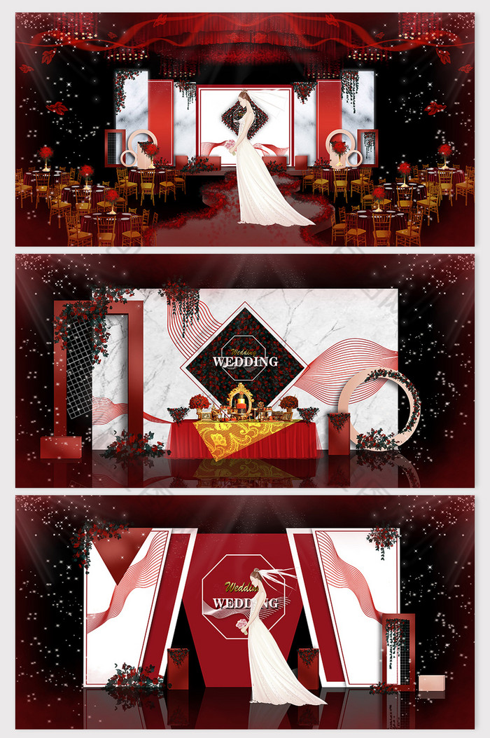 清新简约大方白红色系婚礼效果图图片图片