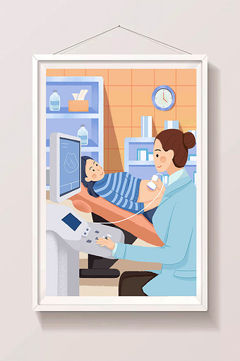 卡通扁平医院妇产科孕妇胎儿检查插画图片