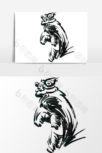 中国风醒狮拜年水墨毛笔画元素图片
