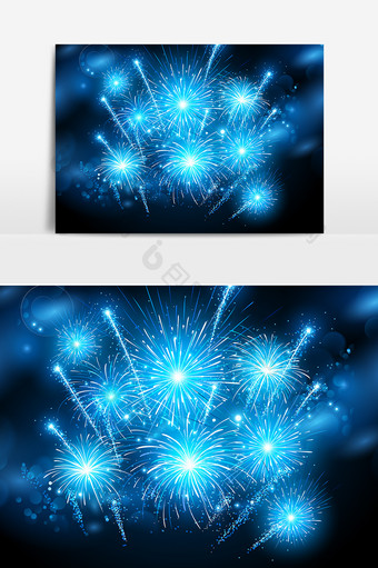 手绘蓝色烟花绽放元素设计图片