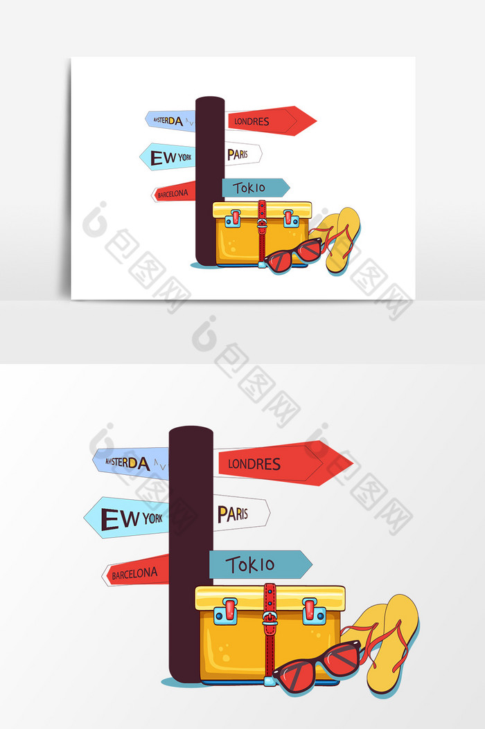 墨镜凉拖路牌图片图片