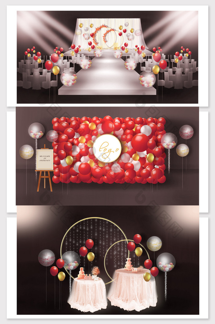 网红气球红金色婚礼效果图图片图片