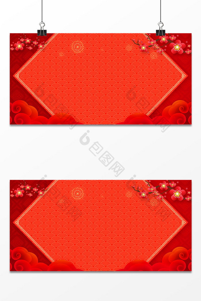 中国红纹理梅花祥云春节图图片图片