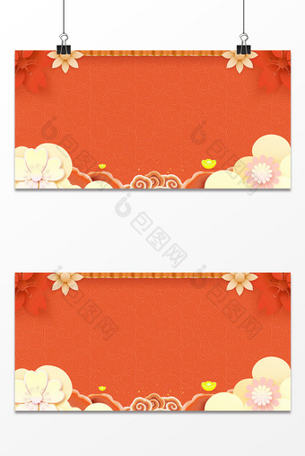 珊瑚橙中国风祥云新年春节海报背景图图片