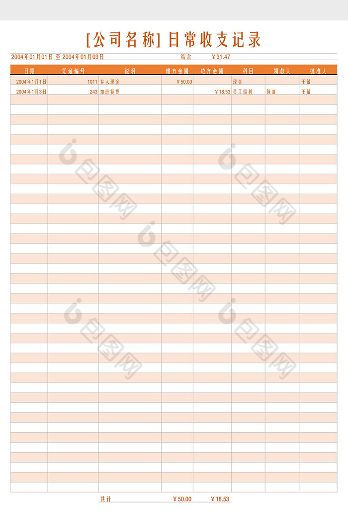 日常收支记录表excel模板