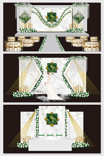 简约小清新白绿色大理石婚礼效果图图片