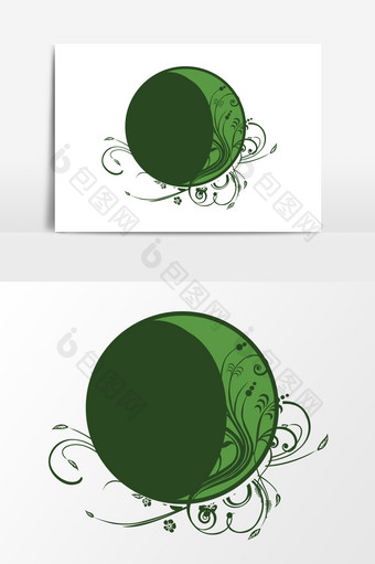 绿色圆形花纹文本框元素图片