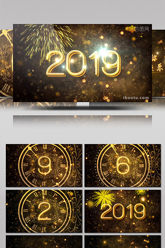金色华丽粒子2019新年倒数计时视频素材图片