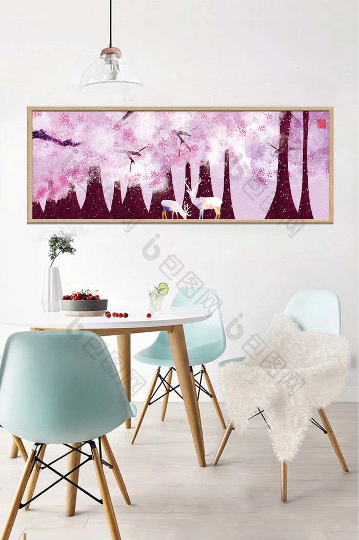 手绘森林麋鹿风景客厅卧室装饰画图片图片