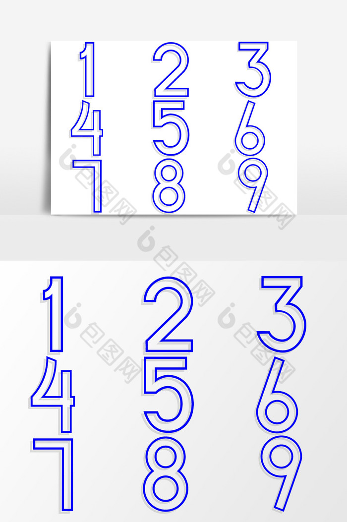 1-9蓝色数字艺术字体效果元素