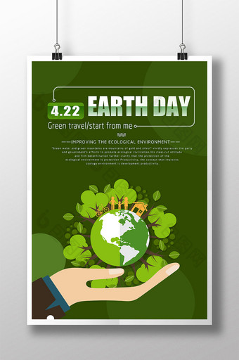 地球日绿色环境极简主义海报图片