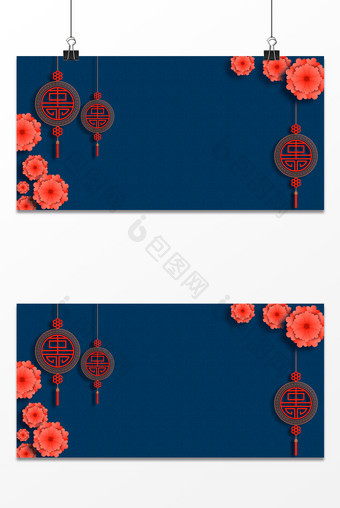 创意复古典雅宫廷风中国春节中国结花卉背景图片