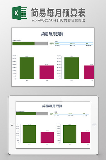 简易的每月预算表Excel模板图片