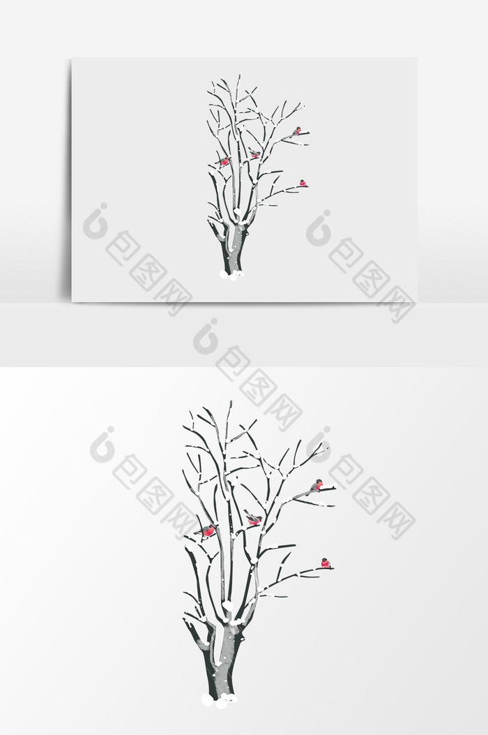 冬季的树与鸟插画图片图片