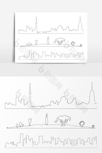 城市黑色建筑线描AI矢量素材图片