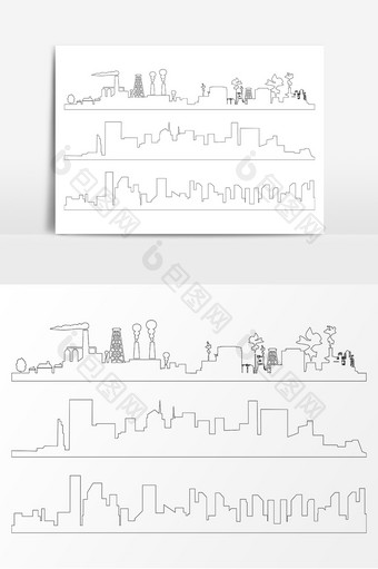 城市建筑黑色线描AI矢量素材图片