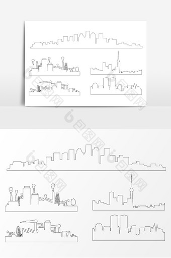 城市建筑线描AI矢量素材图片